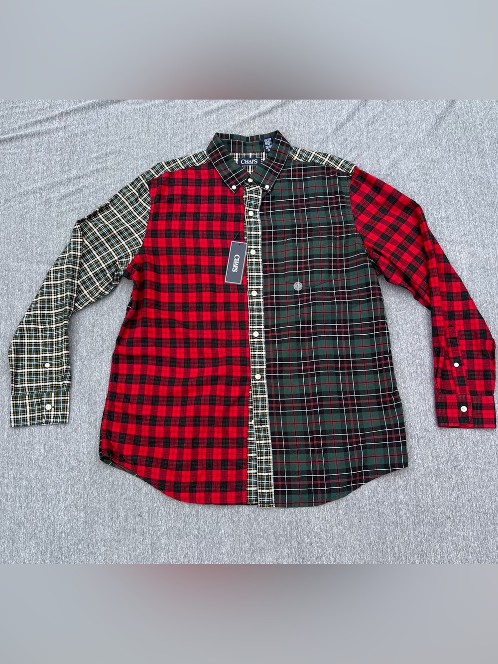 *NWT* Chaps Patchwork Flannel - Men’s Large - red,yellow, green plaid